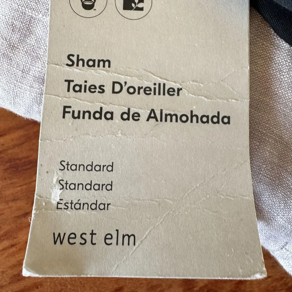 West Elm European Flax Linen Ruffle Standard Sham Gray/Lavender NEW